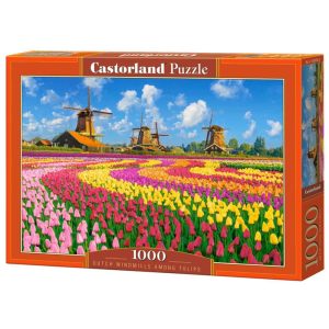 Пъзел Castorland Холандски вятърни мелници сред лалета - 1000 части