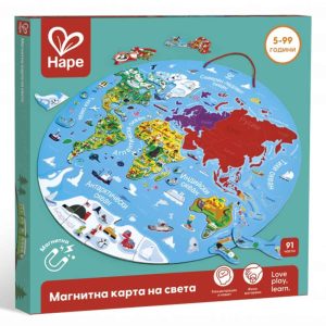 Образователен пъзел Hape Магнитна карта на света на български език - 94 части