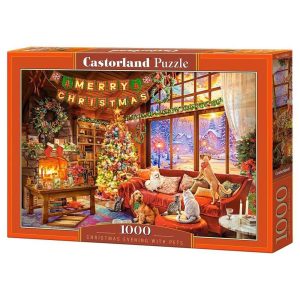 Пъзел Castorland Коледна вечер с домашните любимци - 1000 части